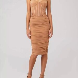 Bardot Tan Strapless Ruched Cocktail Dress